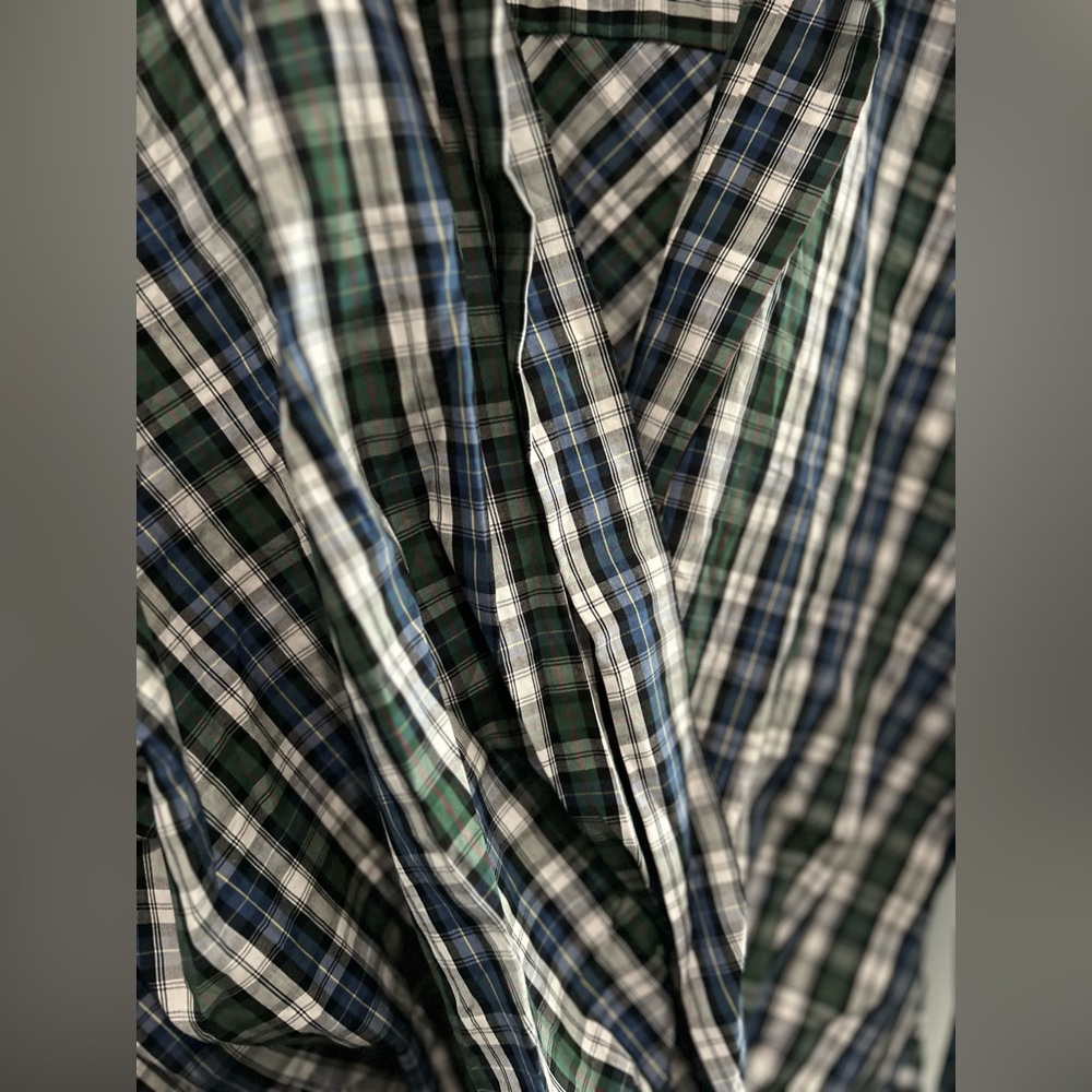 ZARA Woman Plaid Wrap Top Green Blue V-Neck Collared Tunic Blouse Long Sleeve L - Picture 4 of 5